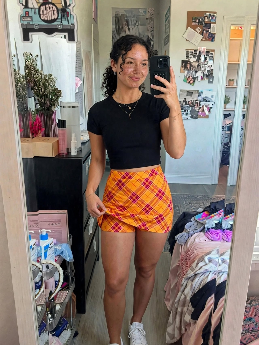 Bold Orange Plaid Mini Skirt
